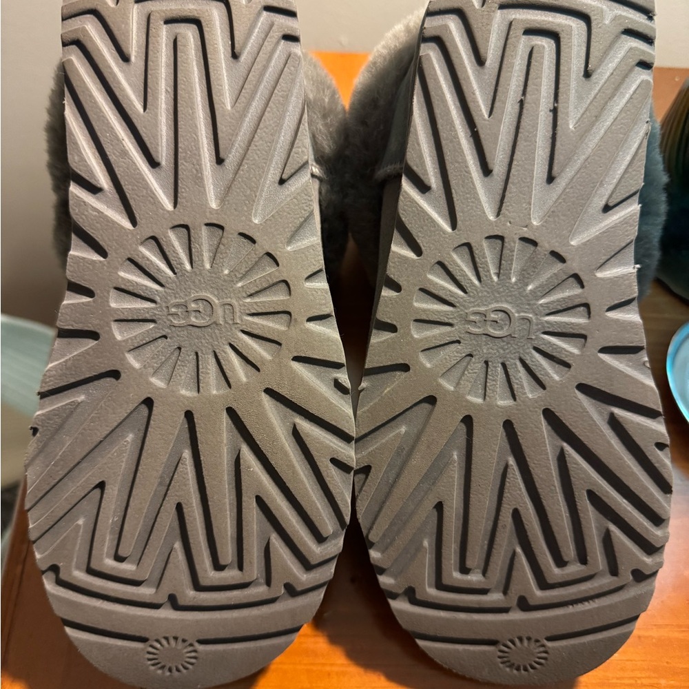 Ugg women’s slip on furry boots in grey size 8